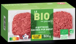 8 biftecks hachés bio, pur boeuf, 15% M.G maximum