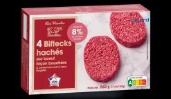 4 biftecks hachés (140g), pur boeuf, 8% M.G maxi