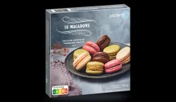 16 macarons chocolat, framboise, vanille, pistache