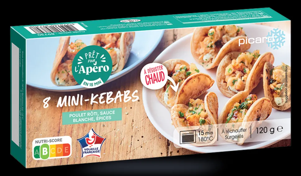 8 mini kebabs, poulet rôti, sauce blanche, épices