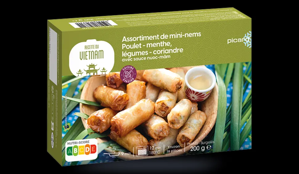 16 mini-nems : poulet-menthe, légumes-coriandre