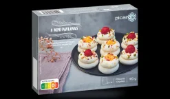 8 mini-pavlovas, 4 fruits exotiques, 4 framboise