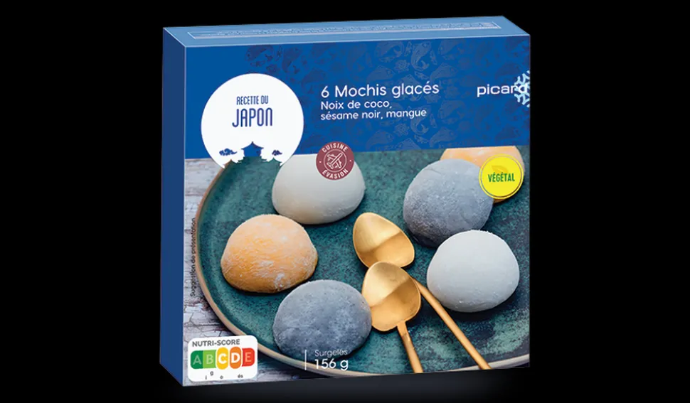 6 mochis glacés noix coco, sésame noir, mangue