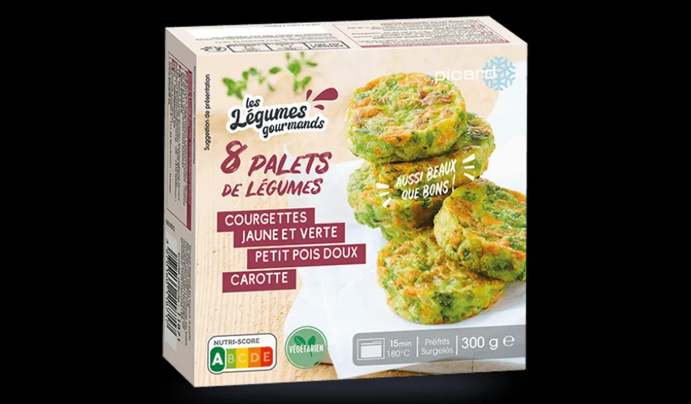 8 palets de légumes courgettes jaune et verte, petit pois doux, carotte