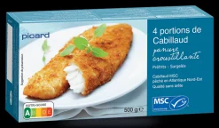 4 portions filet cabillaud MSC, portions panées