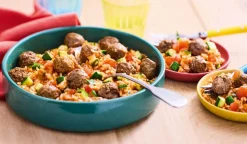Boulettes party au boeuf, riz et légumes