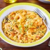 Crevettes à l'indienne, lentilles corail, légumes