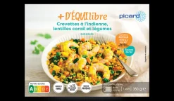 Crevettes à l'indienne, lentilles corail, légumes