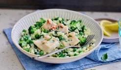 Dos de colin d’Alaska au citron et au basilic, risotto verde