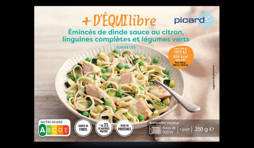 Emincés de dinde sauce au citron, linguine complète et légumes verts