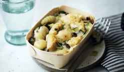 Gratin de gnocchi, champignon de Paris, courgette