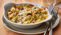 Gratin de ravioles au poulet et aux champignons