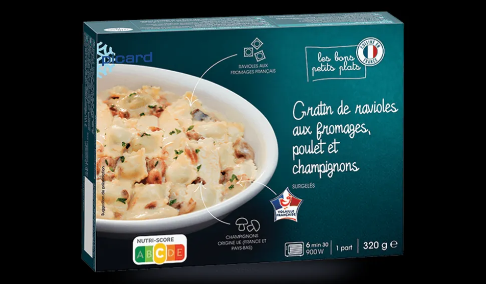 Gratin de ravioles au poulet et aux champignons