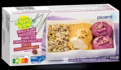 Merlu blanc MSC, boulghour, purée aux carottes