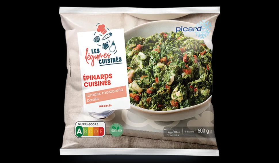 Épinards cuisinés tomate, mozzarella, basilic