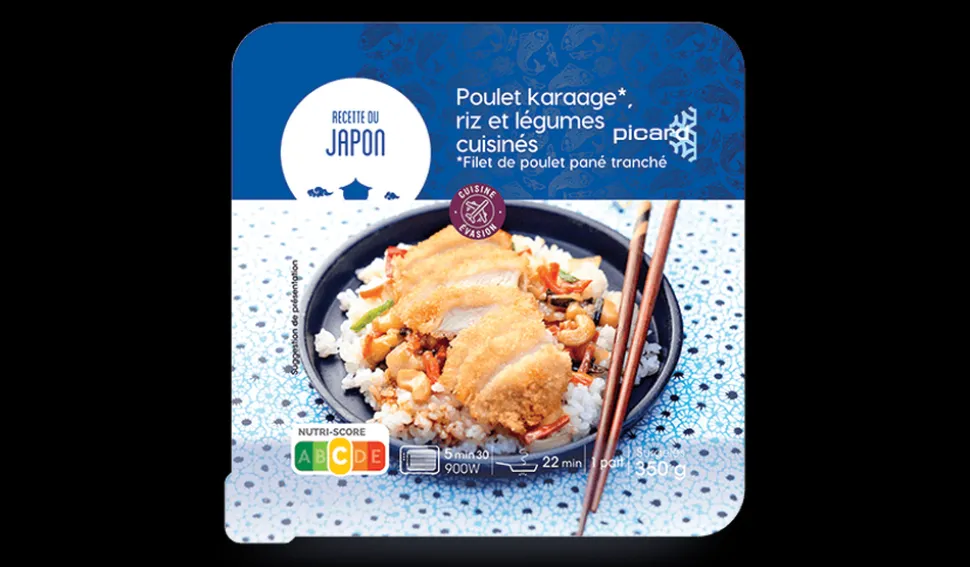 Poulet karaage, riz et légumes cuisinés