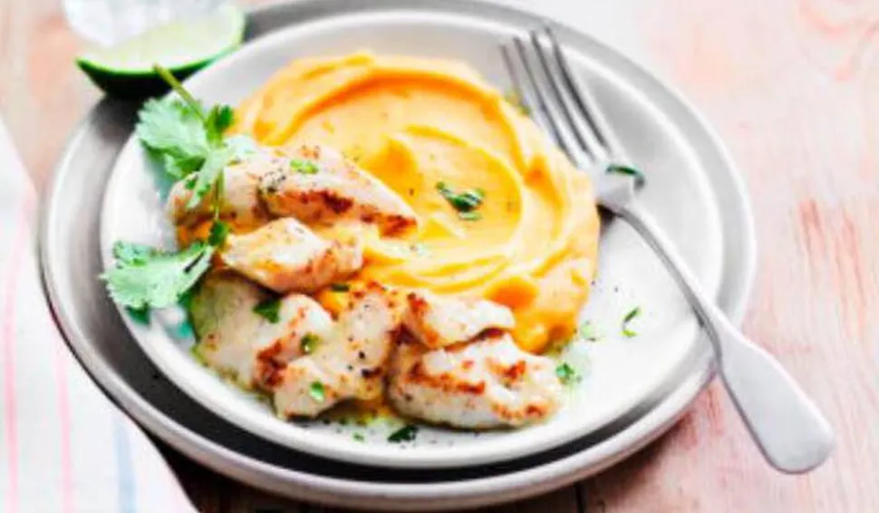 Poulet sauce citron vert, purée de patate douce