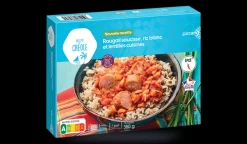 Rougail saucisse, riz lentilles cuisinées