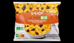Salade de fruits bio, mangues, oranges, blueberries