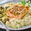 Saumon en croûte d'amande, risotto