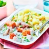 Saumon et colin d’Alaska à l’oseille, pommes de terre à l’étouffée