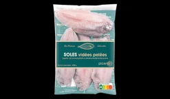 Soles, Mer du Nord, entières, vidées, pelées