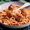 Spaghetti e polpette, pâtes, boulettes de viande