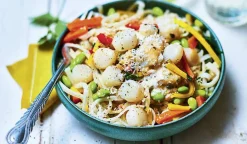 St-Jacques, sauce au basilic thai, nouilles de riz