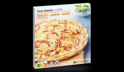 Tarte flambée, munster, jambon, oignon